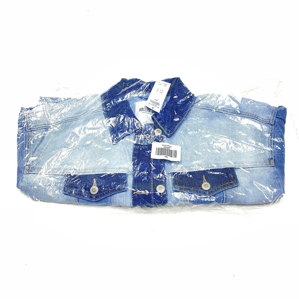 Holister Dark/Light Blue Wash Denim Button Up Jacket Size Large New With Tags